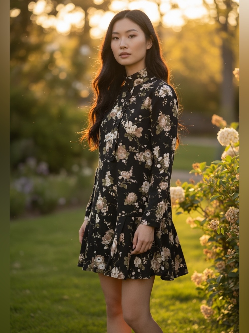 Tuckernuck Midnight Garden Floral “Tate” Long Sleeve Mini Dress NWT